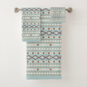 Aztec Shapes Pattern Rusts Cream Aquamarin-blau Badhandtuch Set (Insitu)
