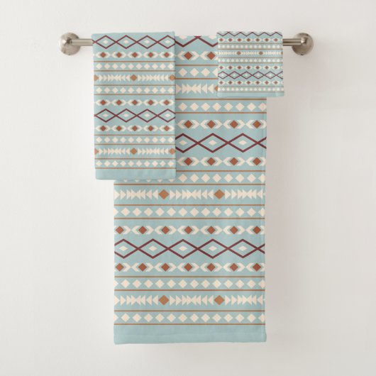 Aztec Shapes Pattern Rusts Cream Aquamarin-blau Badhandtuch Set (Insitu)
