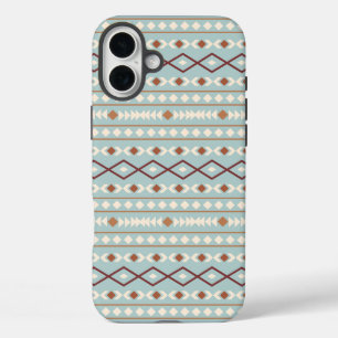 Aztec Shapes Pattern Rusts Cream Aquamarin-blau iPhone 16 Plus Hülle