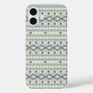Aztec Shapes Pattern Rusts Cream Aquamarin-blau iPhone 16 Plus Hülle
