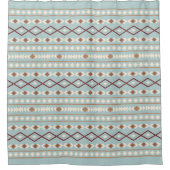 Aztec Shapes Pattern Rusts Cream Aquamarin-blau Duschvorhang (Vorderseite)
