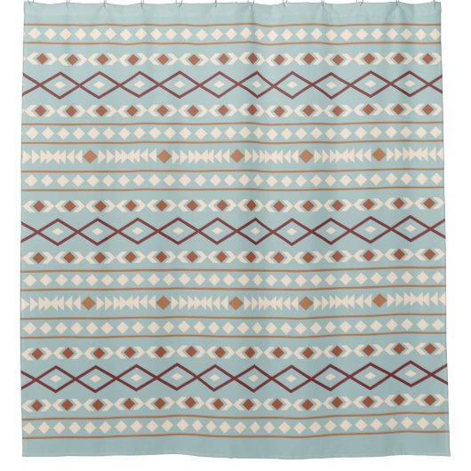 Aztec Shapes Pattern Rusts Cream Aquamarin-blau Duschvorhang (Vorderseite)