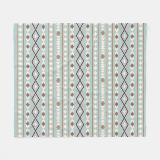 Aztec Shapes Pattern Rusts Cream Aquamarin-blau Fleecedecke (Vorderseite (Horizontal))
