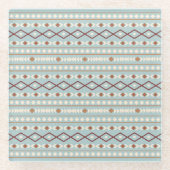 Aztec Shapes Pattern Rusts Cream Aquamarin-blau Glasuntersetzer (Vorderseite)