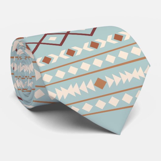 Aztec Shapes Pattern Rusts Cream Aquamarin-blau Krawatte (Gerollt)