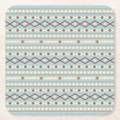 Aztec Shapes Pattern Rusts Cream Aquamarin-blau Rechteckiger Pappuntersetzer (Vorderseite)