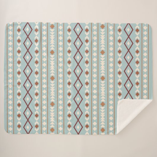Aztec Shapes Pattern Rusts Cream Aquamarin-blau Sherpadecke (Vorderseite (Horizontal))
