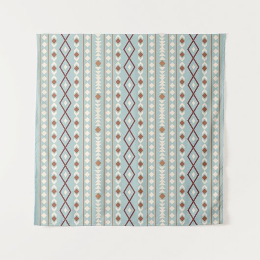 Aztec Shapes Pattern Rusts Cream Aquamarin-blau Wandteppich (Vorderseite (Horizontal))