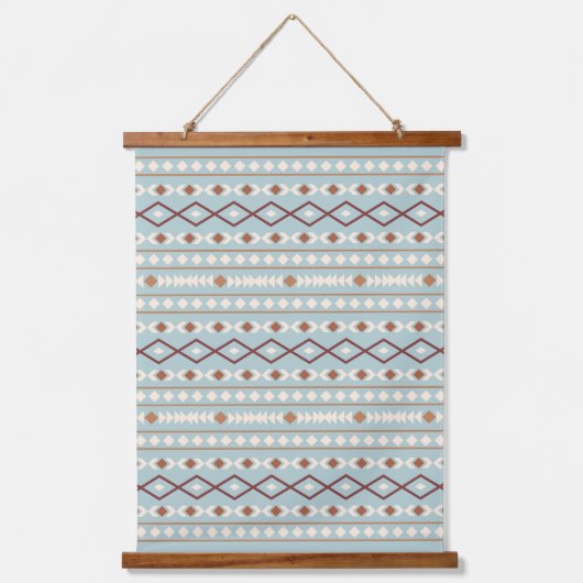 Aztec Shapes Pattern Rusts Cream Aquamarin-blau Wandteppich Mit Holzrahmen (Vorderseite)