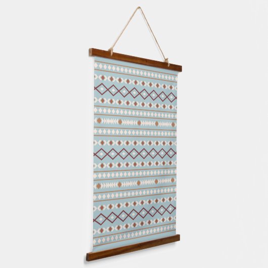 Aztec Shapes Pattern Rusts Cream Aquamarin-blau Wandteppich Mit Holzrahmen (Gewinkelt)
