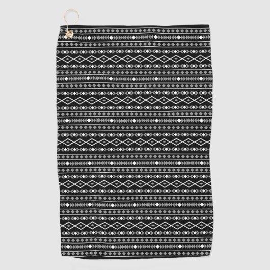 Aztec Shapes Rpt Muster Grau Schwarz Golfhandtuch (Vorderseite)