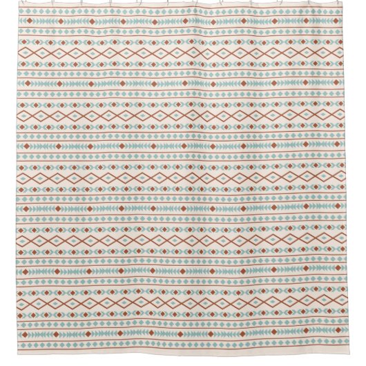 Aztec Shapes Rpt Muster Rust Aquamarine Creme Duschvorhang (Vorderseite)