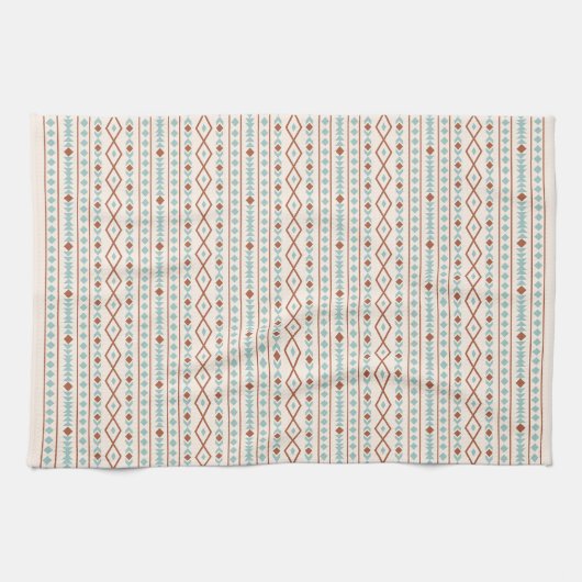 Aztec Shapes Rpt Muster Rust Aquamarine Creme Geschirrtuch (Horizontal)