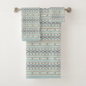 Aztec Shapes Rpt Muster Rusts Cream Aquamarin-blau Badhandtuch Set (Insitu)