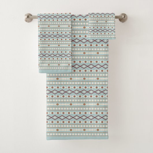 Aztec Shapes Rpt Muster Rusts Cream Aquamarin-blau Badhandtuch Set (Insitu)