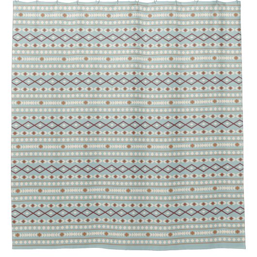 Aztec Shapes Rpt Muster Rusts Cream Aquamarin-blau Duschvorhang (Vorderseite)