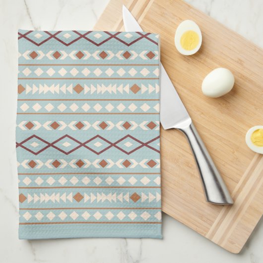 Aztec Shapes Rpt Muster Rusts Cream Aquamarin-blau Geschirrtuch (Viertel Falte)
