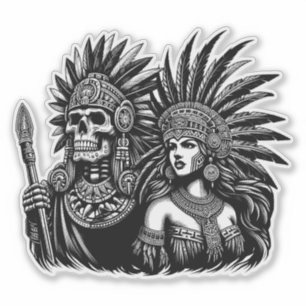 Aztec Skeleton Warrior mit Prinzessin Art Aufkleber