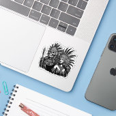 Aztec Skeleton Warrior mit Prinzessin Art Aufkleber (Laptop mit iPhone)