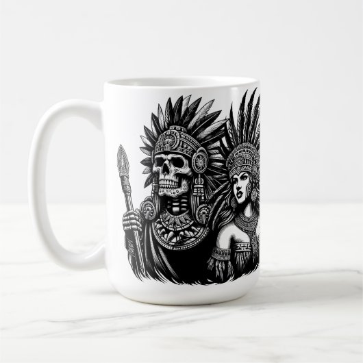 Aztec Skeleton Warrior mit Prinzessin Art Kaffeetasse (Links)