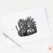 Aztec Skeleton Warrior mit Prinzessin Art Runder Aufkleber (Umschlag)
