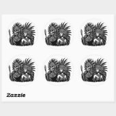 Aztec Skeleton Warrior mit Prinzessin Art Runder Aufkleber (Blatt)