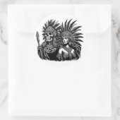 Aztec Skeleton Warrior mit Prinzessin Art Runder Aufkleber (Tasche)