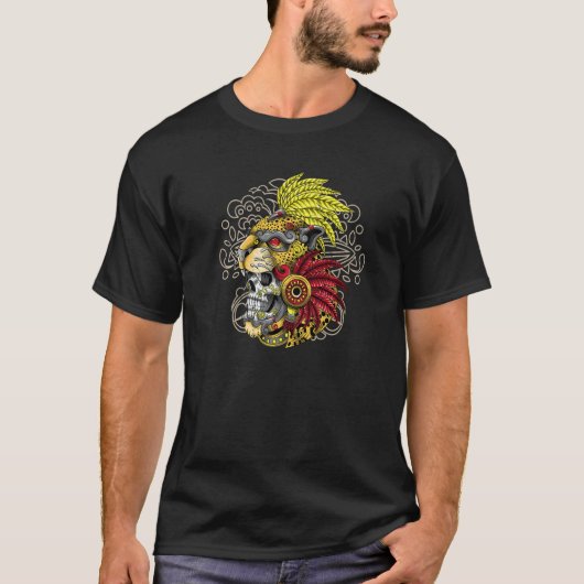 Aztec Skull Jaguar Warrior Mask Ancient Mayan Myth T-Shirt (Vorderseite)