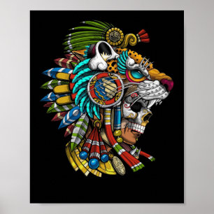 Aztec Skull Jaguar Warrior Mask Ancient Mayan Poster