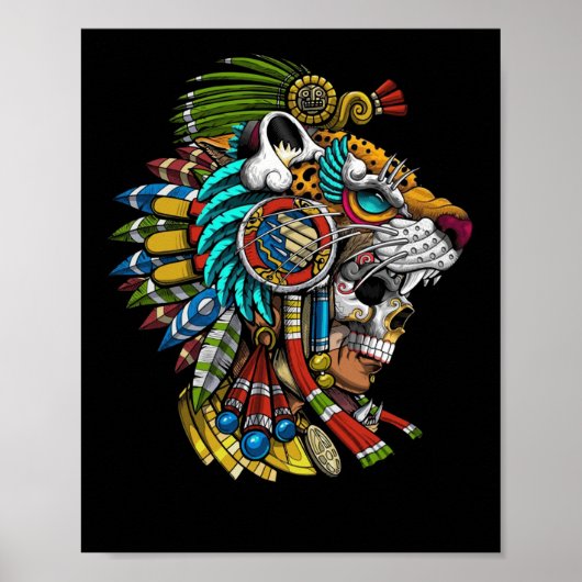 Aztec Skull Jaguar Warrior Mask Ancient Mayan Poster (Vorne)