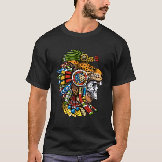 Aztec Skull Jaguar Warrior Mask Mayan T-Shirt (Vorderseite)