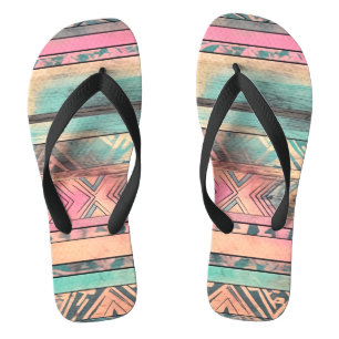 Aztec Southwest Blue and Pink Tribal Badesandalen
