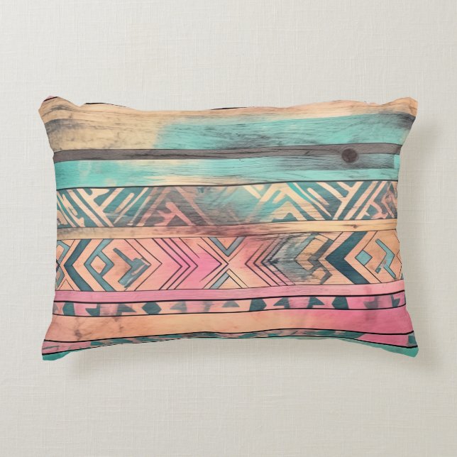 Aztec Southwest Blue and Pink Tribal Dekokissen (Vorderseite)