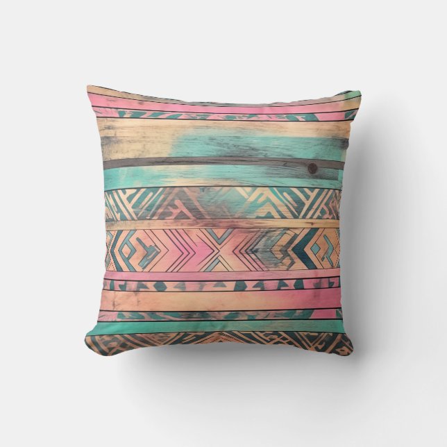 Aztec Southwest Blue and Pink Tribal Kissen (Vorderseite)