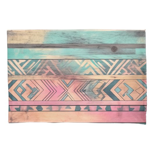 Aztec Southwest Blue and Pink Tribal Kissenbezug (Vorderseite-Links)