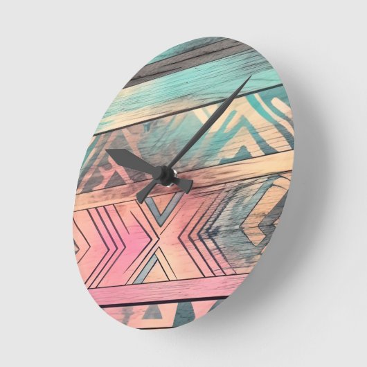 Aztec Southwest Blue and Pink Tribal Runde Wanduhr (Winkel)