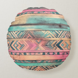 Aztec Southwest Blue and Pink Tribal Rundes Kissen