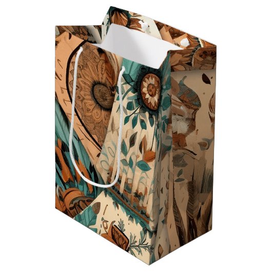 Aztec Southwestern Tribal Feathers Mittlere Geschenktüte (Vorderseite Schrägansicht)