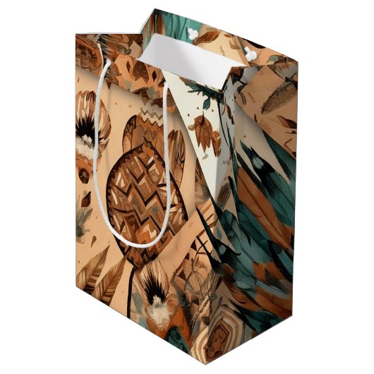 Aztec Southwestern Tribal Feathers Mittlere Geschenktüte (Rückseite Schrägansicht)