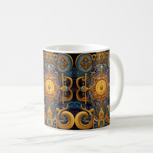 Aztec Stellar Symmetrie: Kosmisches Muster Kaffeetasse (VorderseiteRechts)