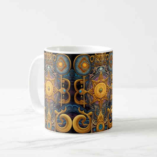 Aztec Stellar Symmetrie: Kosmisches Muster Kaffeetasse (Vorderseite Links)