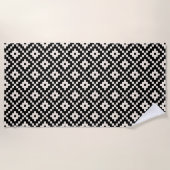 Aztec Style Block Print Black+Cream Muster Strandtuch (Vorderseite)