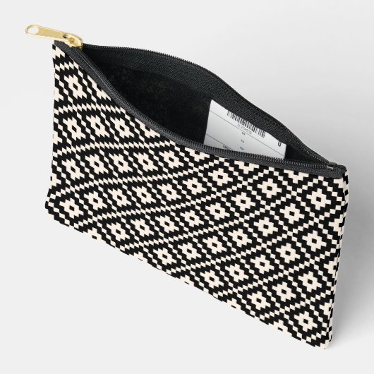 Aztec Style Block Print Black+Cream Muster Zubehörtasche (Offen)