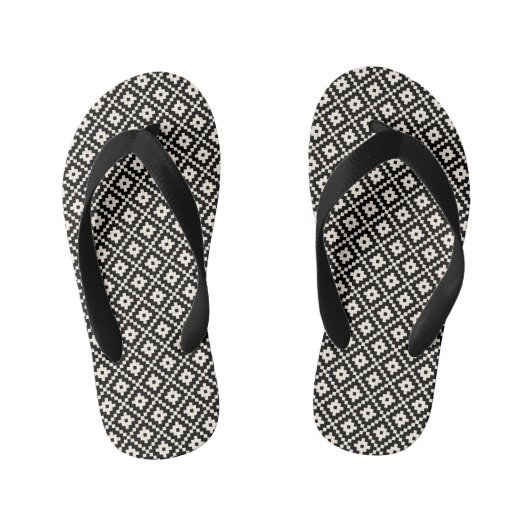 Aztec Style Block Print Black+Cream Rpt Muster Kinderbadesandalen (Fußbett)