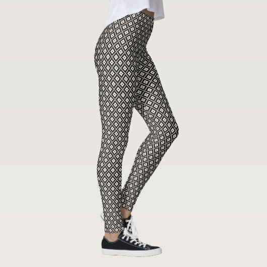 Aztec Style Block Print Black+Cream Sml Muster Leggings (Rechts)