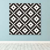 Aztec Style Block Print - Schwarz und Creme Leinwanddruck (Insitu (Holzboden))