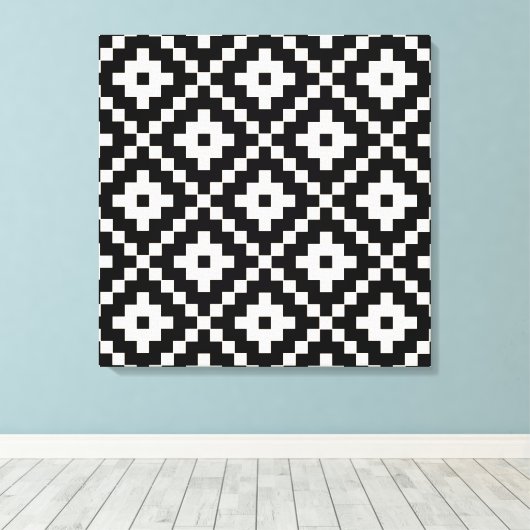Aztec Style Block Print - Schwarz und Creme Leinwanddruck (Insitu (Holzboden))