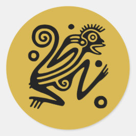 Aztec Style Mexican Monkey Black on Gold Runder Aufkleber