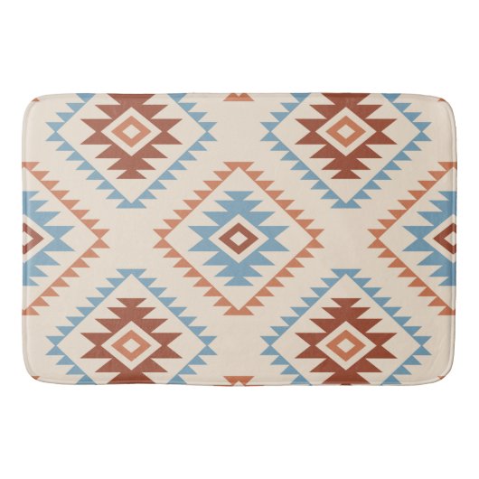 Aztec Style Motif Big Pattern Blue Crm Terracottas Badematte (Vorderseite)
