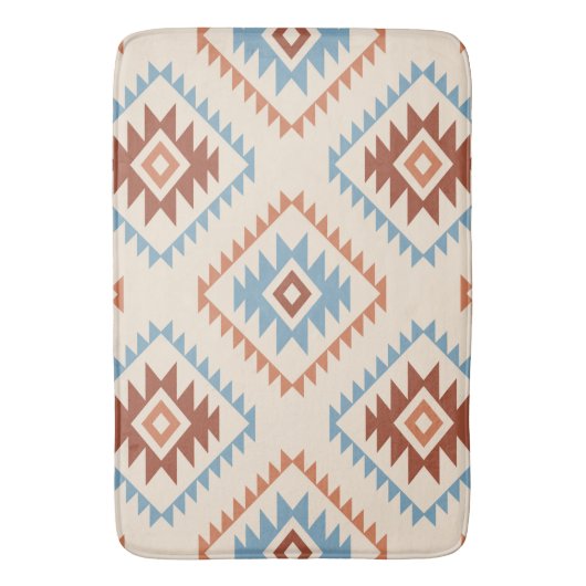 Aztec Style Motif Big Pattern Blue Crm Terracottas Badematte (Vorderseite Vertikal)